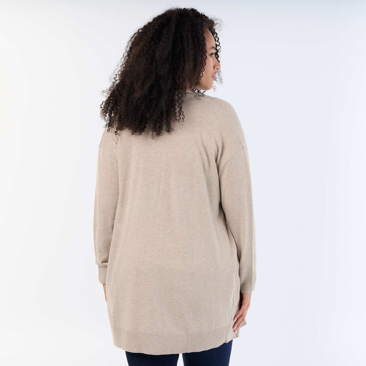 Long Open Fine-Gauge Knit Cardigan BEIGE