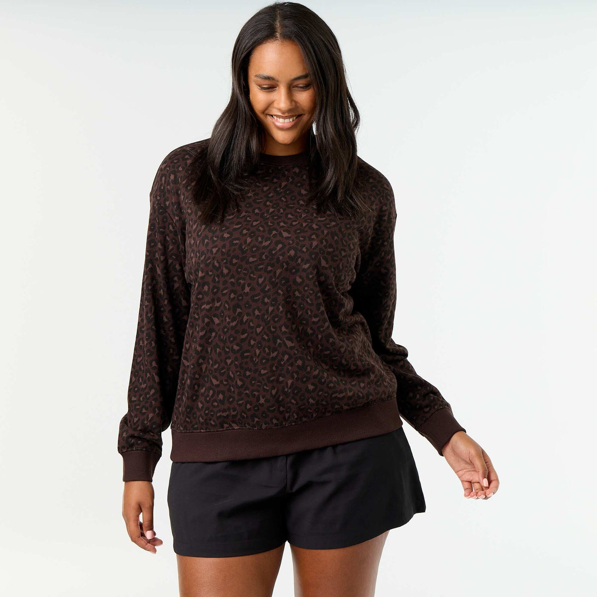 Lightweight Printed French Terry Sweatshirt BROWN
