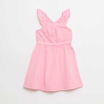 Solid Color Ruffled Strap Dress PINK