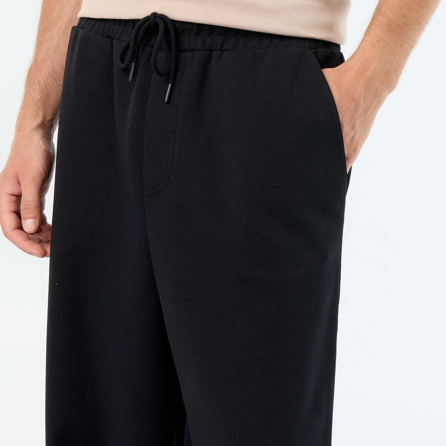 Lightweight Fleece Wide-Leg Joggers BLACK