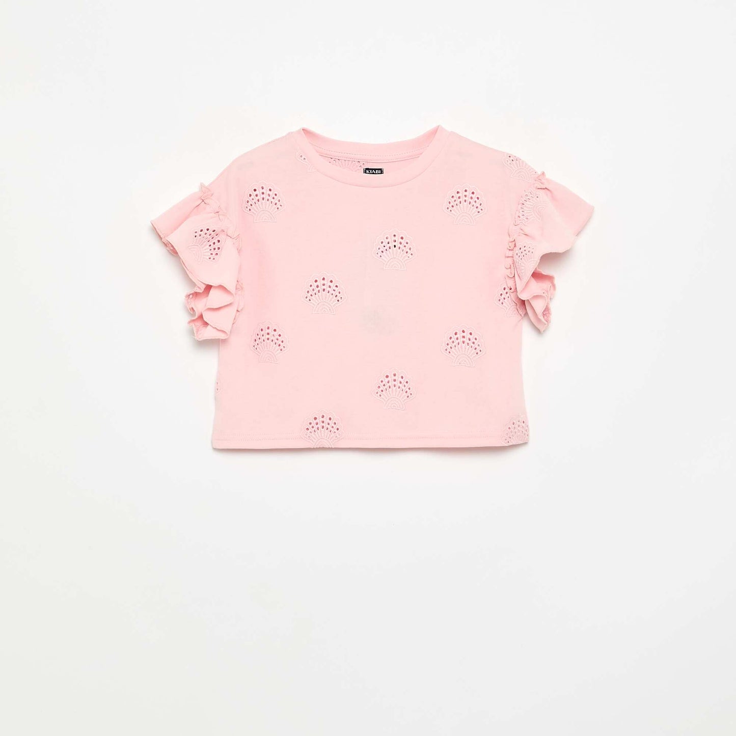 Cropped T-shirt with Broderie Anglaise PINK