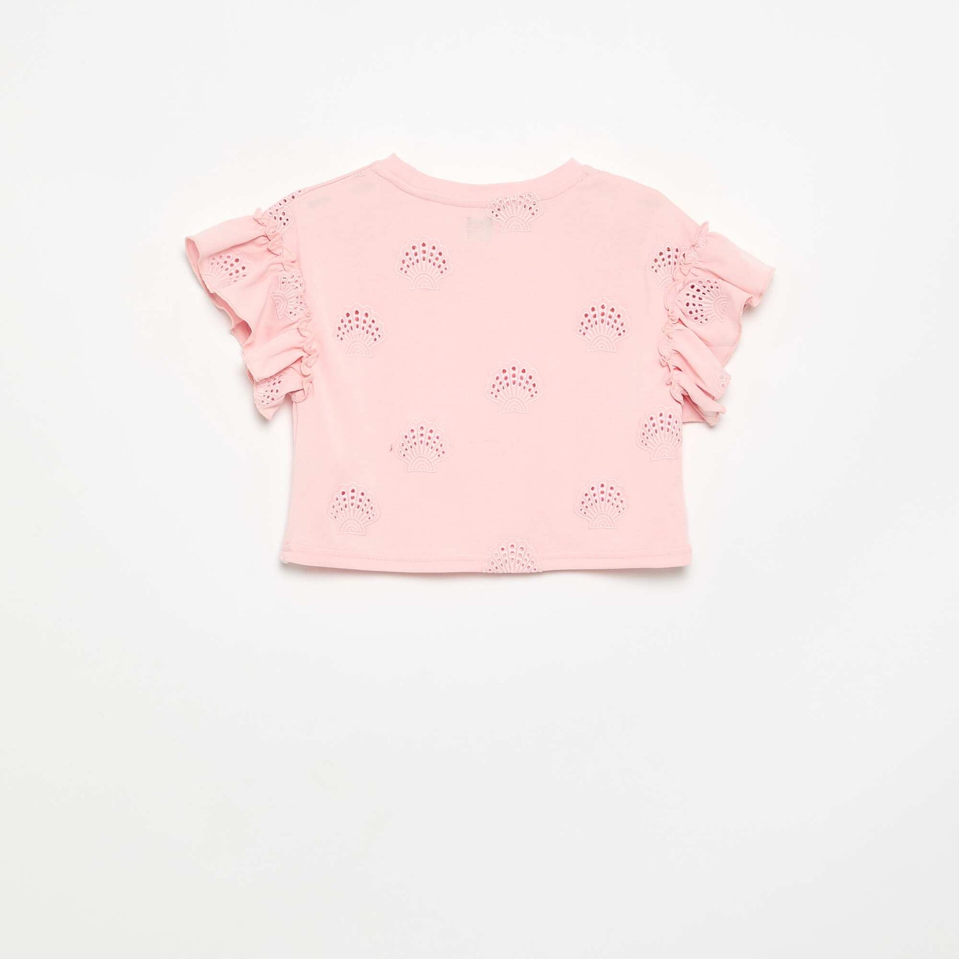 Cropped T-shirt with Broderie Anglaise PINK
