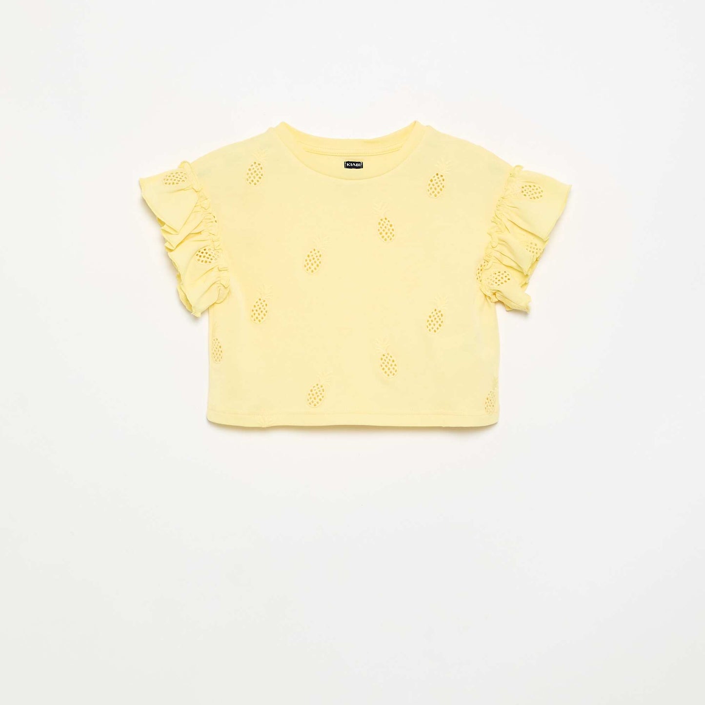 Cropped T-shirt with Eyelet Embroidery YELLOW
