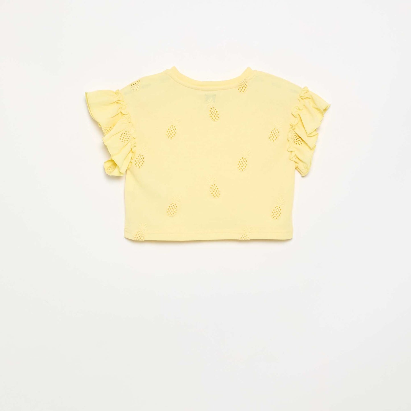 Cropped T-shirt with Eyelet Embroidery YELLOW