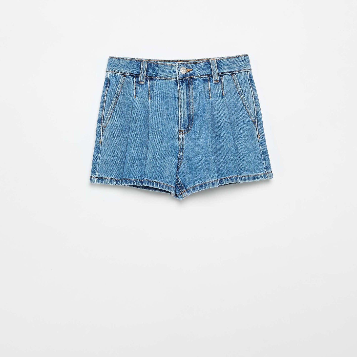 Pleated denim shorts BLUE