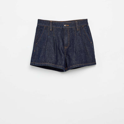 Pleated denim shorts BLUE