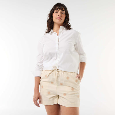 Undyed Shorts with Sun Embroidery BEIGE