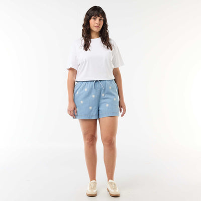 Sun-embroidered denim shorts BLUE