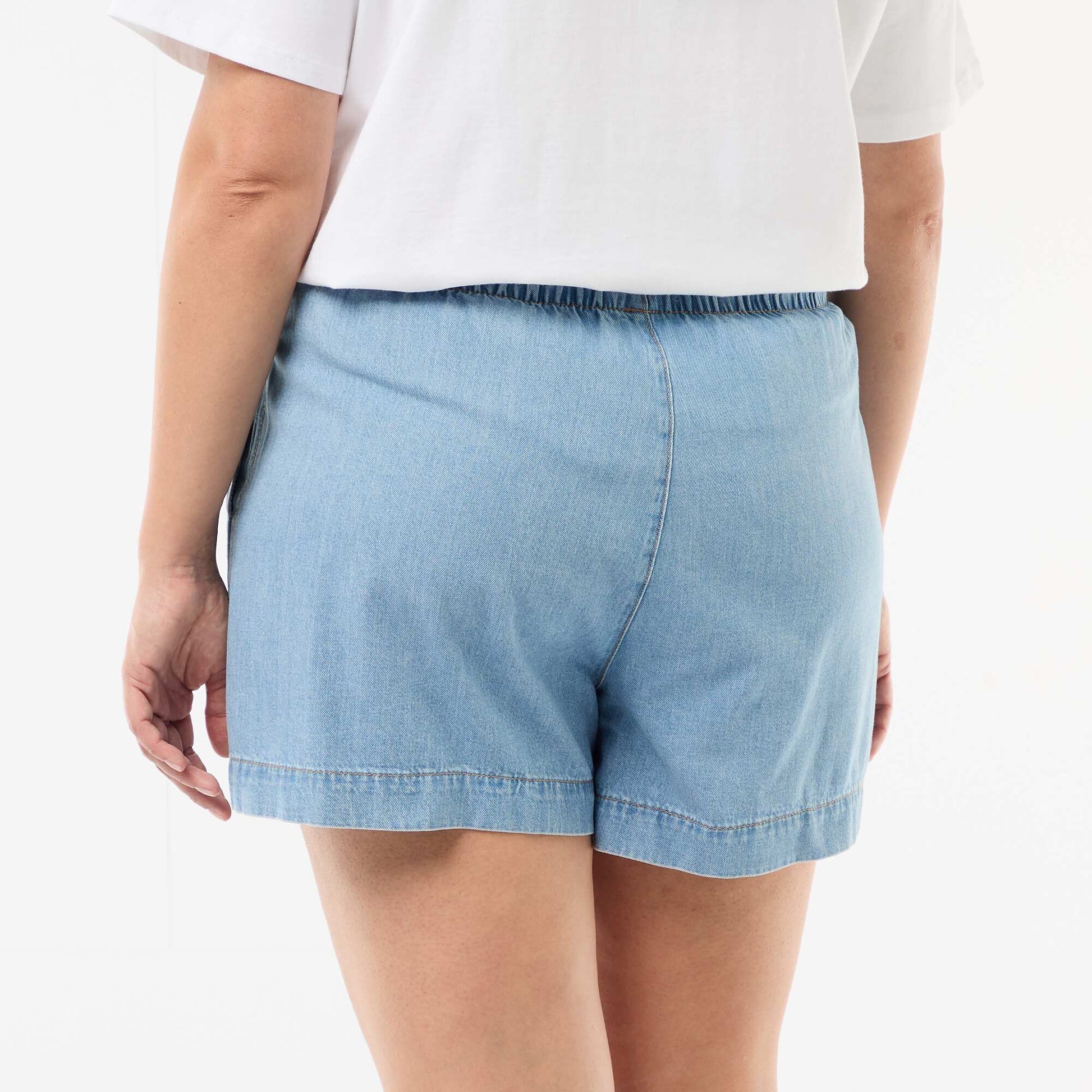 Sun-embroidered denim shorts BLUE
