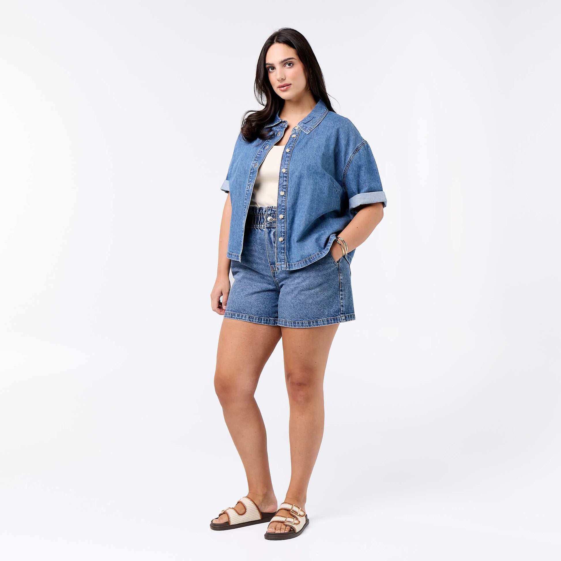 Denim Shorts with Pockets BLUE