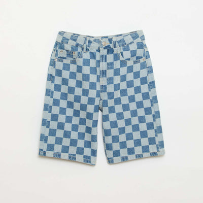 Checked denim Bermuda shorts BLUE
