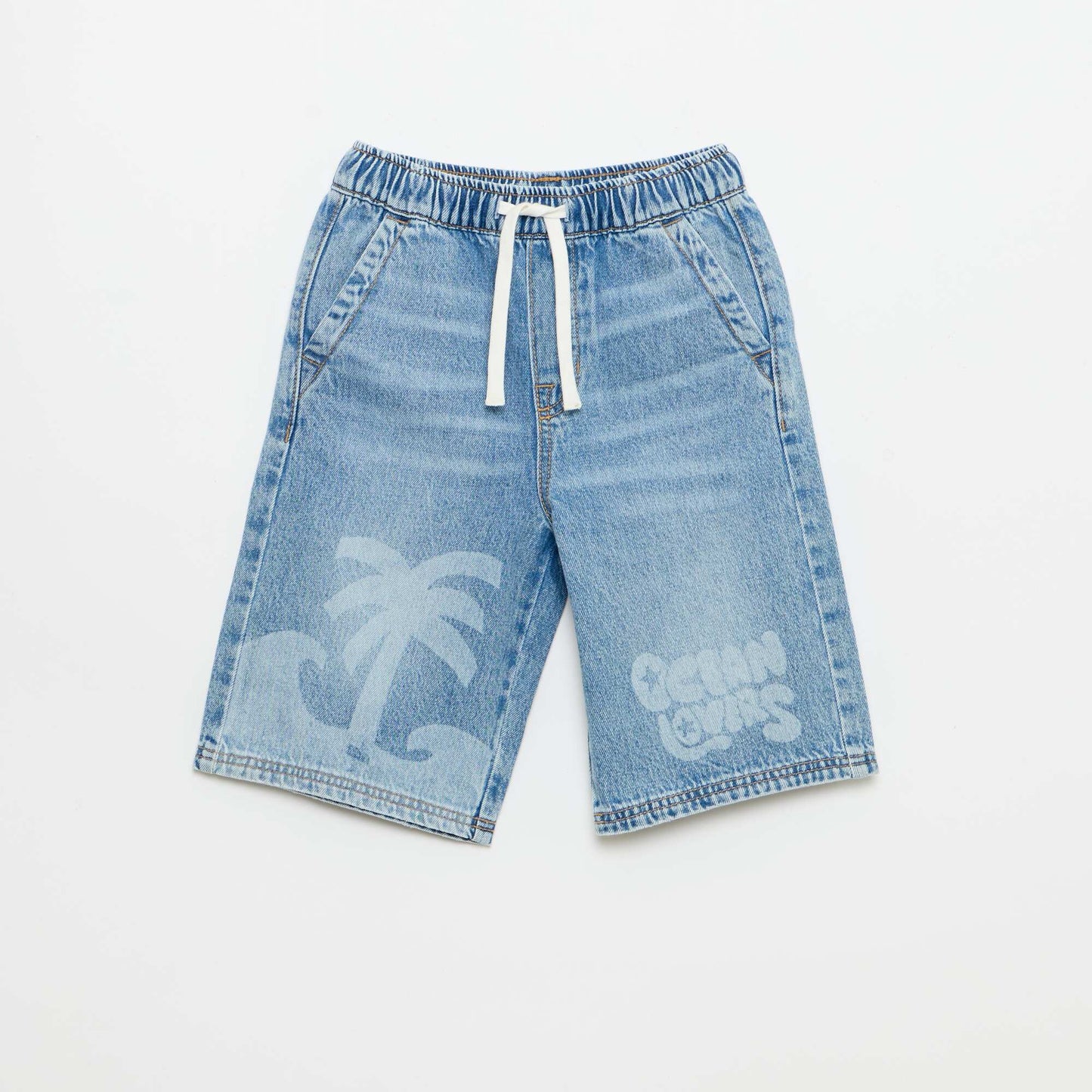 Denim Bermuda Shorts with Drawstrings BLUE