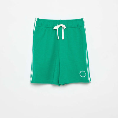 Relaxed Shorts with Contrasting Side Stripes GREEN
