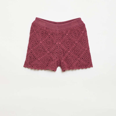 Solid crochet shorts RED
