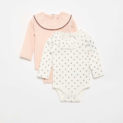 Pack of 2 bodysuits with decorative collar WHITE
