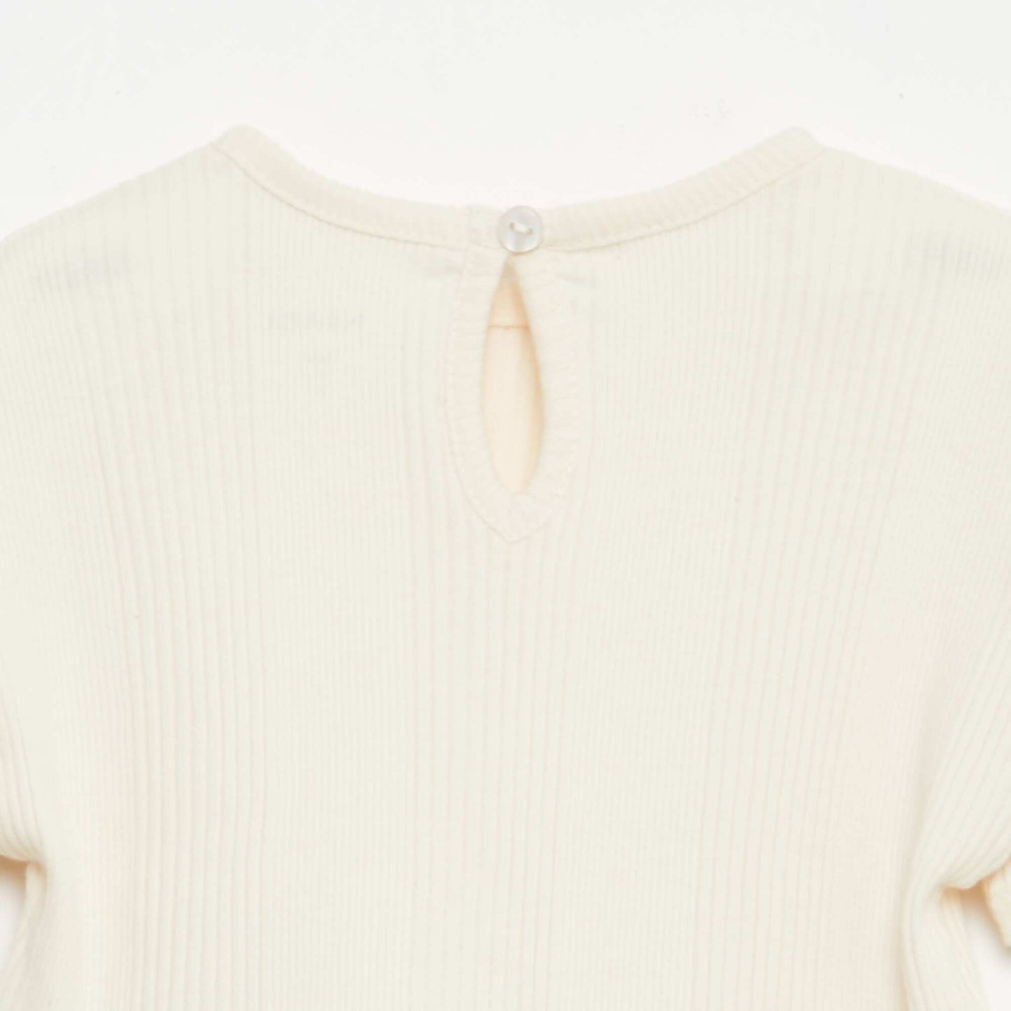 Ribbed T-shirt with ruffled edges BEIGE