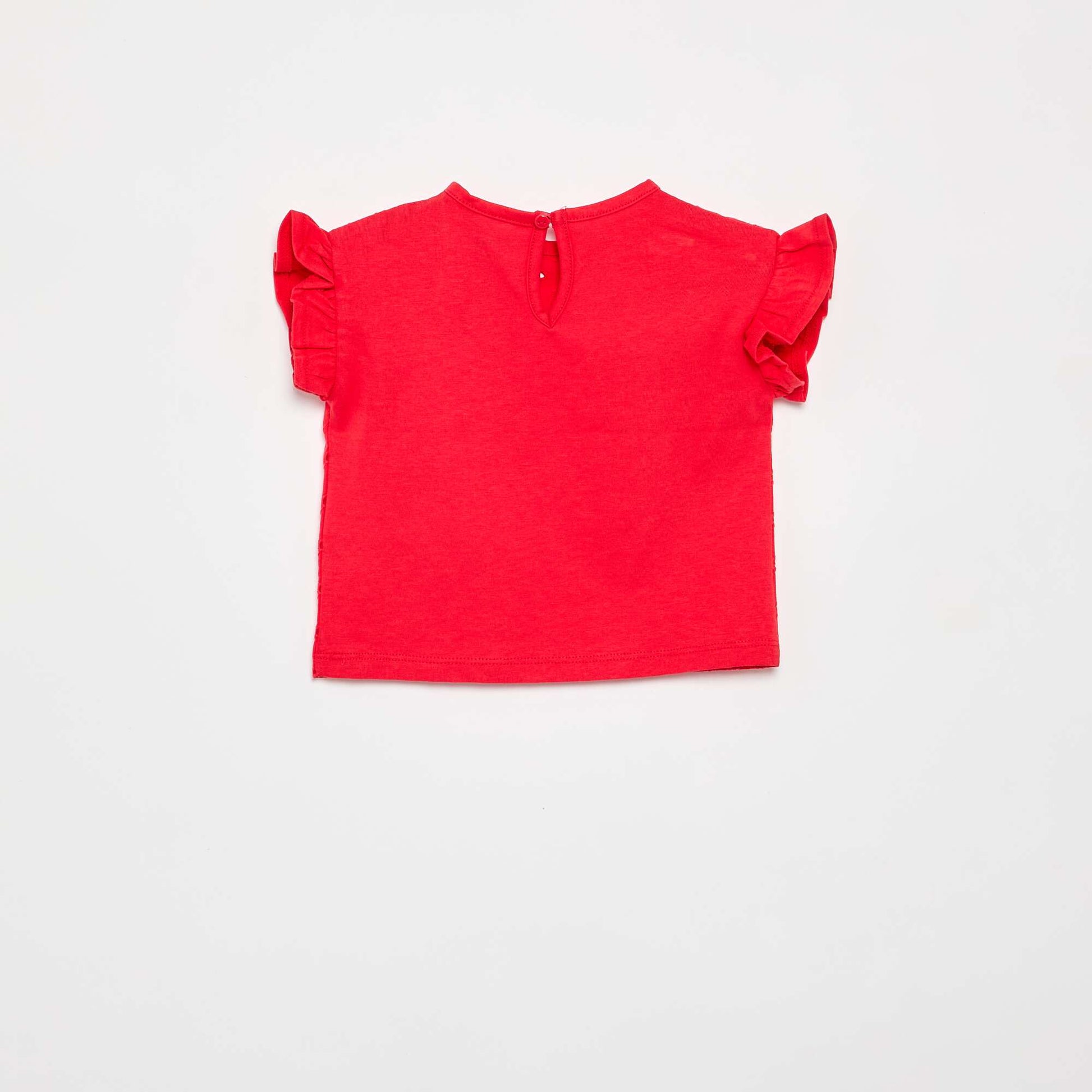 Ruffled Short-Sleeved T-shirt with Broderie Anglaise RED