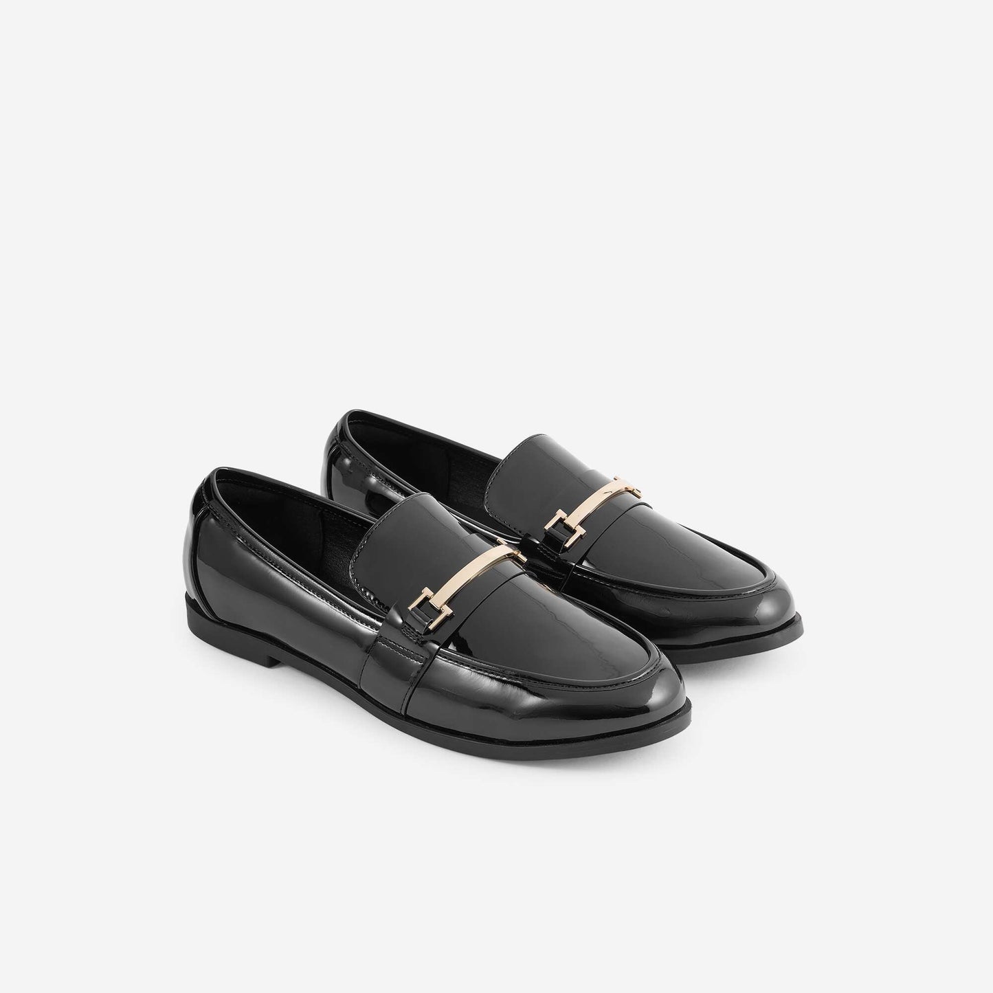 Patent Loafers with Fancy Gold Embellishments BLACK