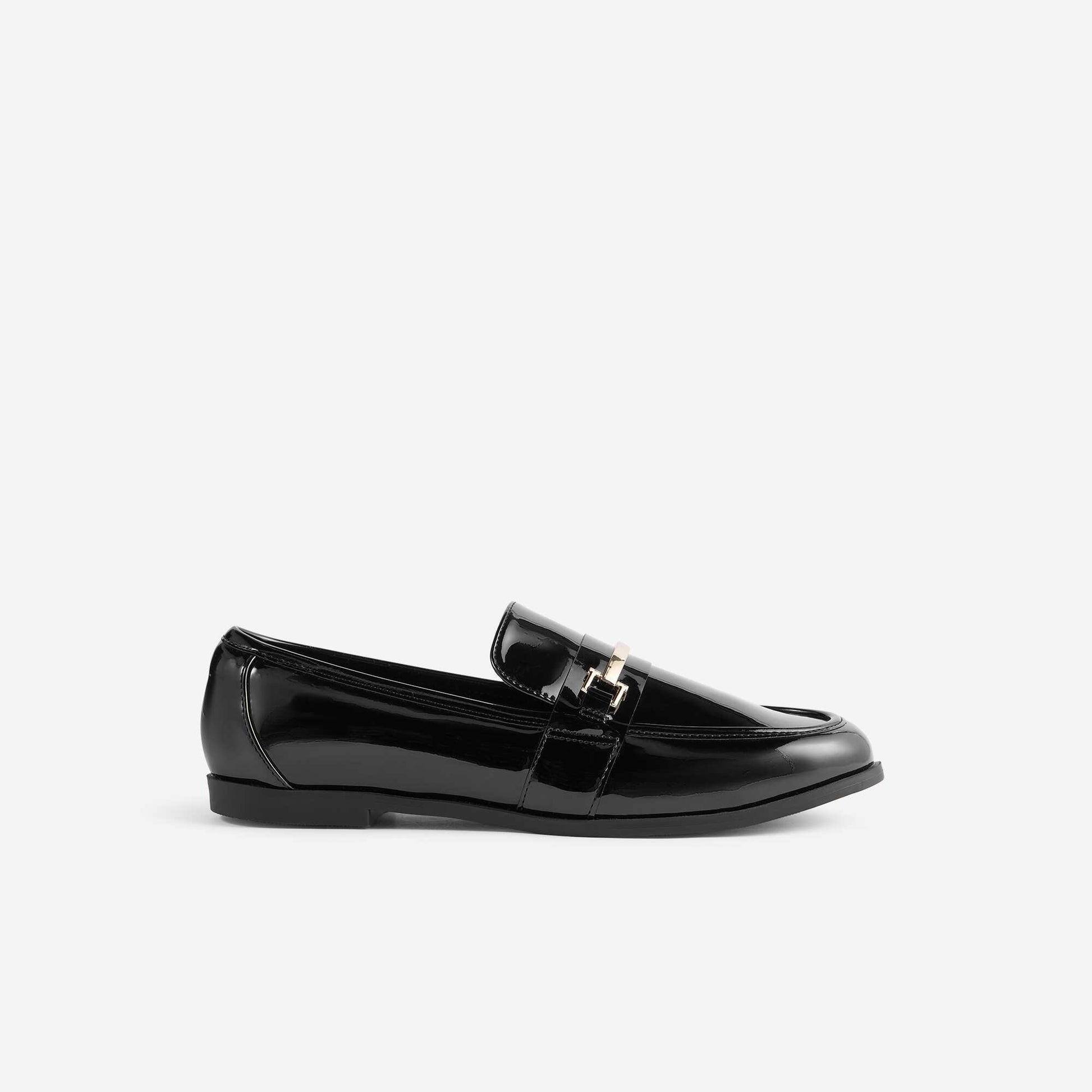 Patent Loafers with Fancy Gold Embellishments BLACK