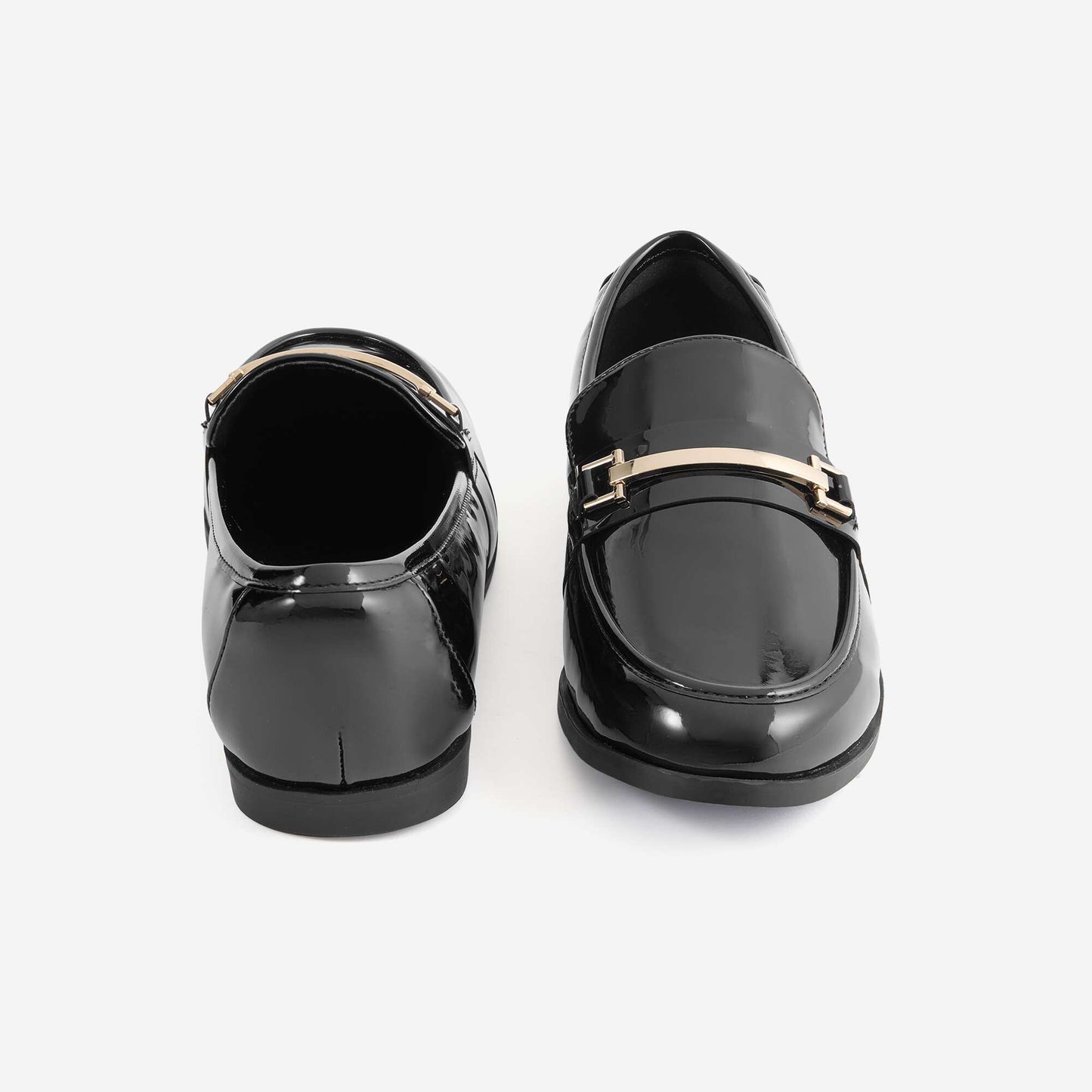 Patent Loafers with Fancy Gold Embellishments BLACK