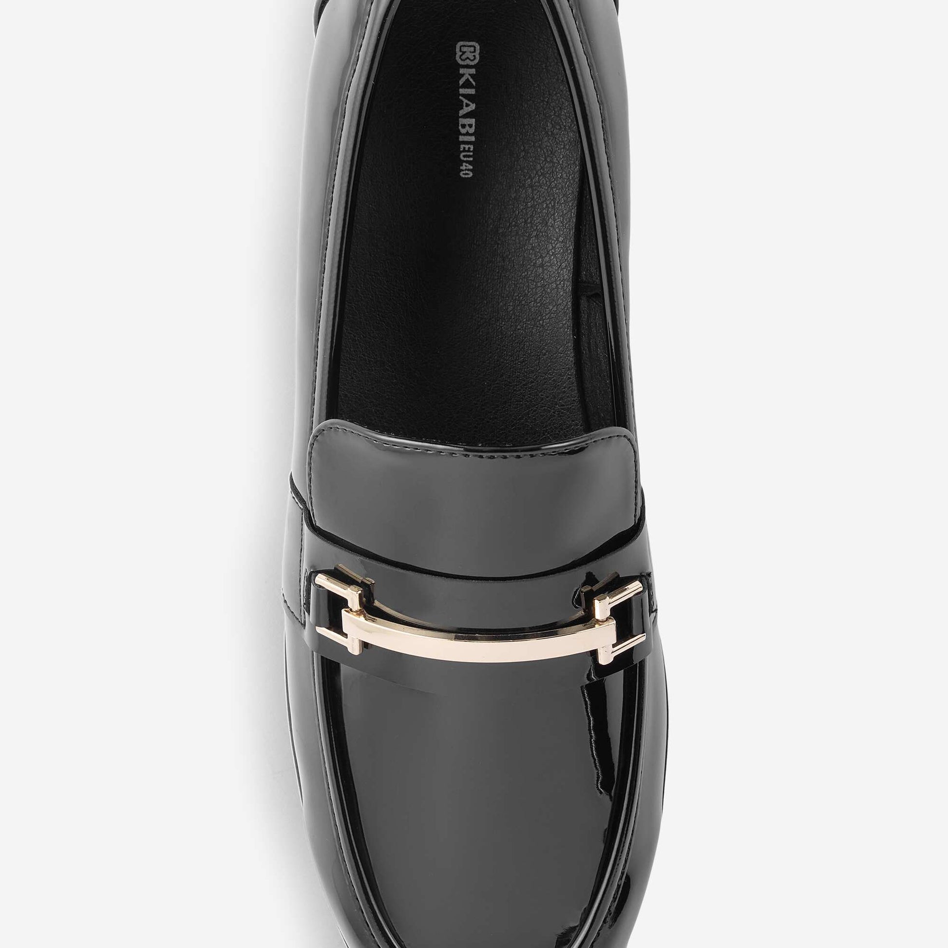 Patent Loafers with Fancy Gold Embellishments BLACK