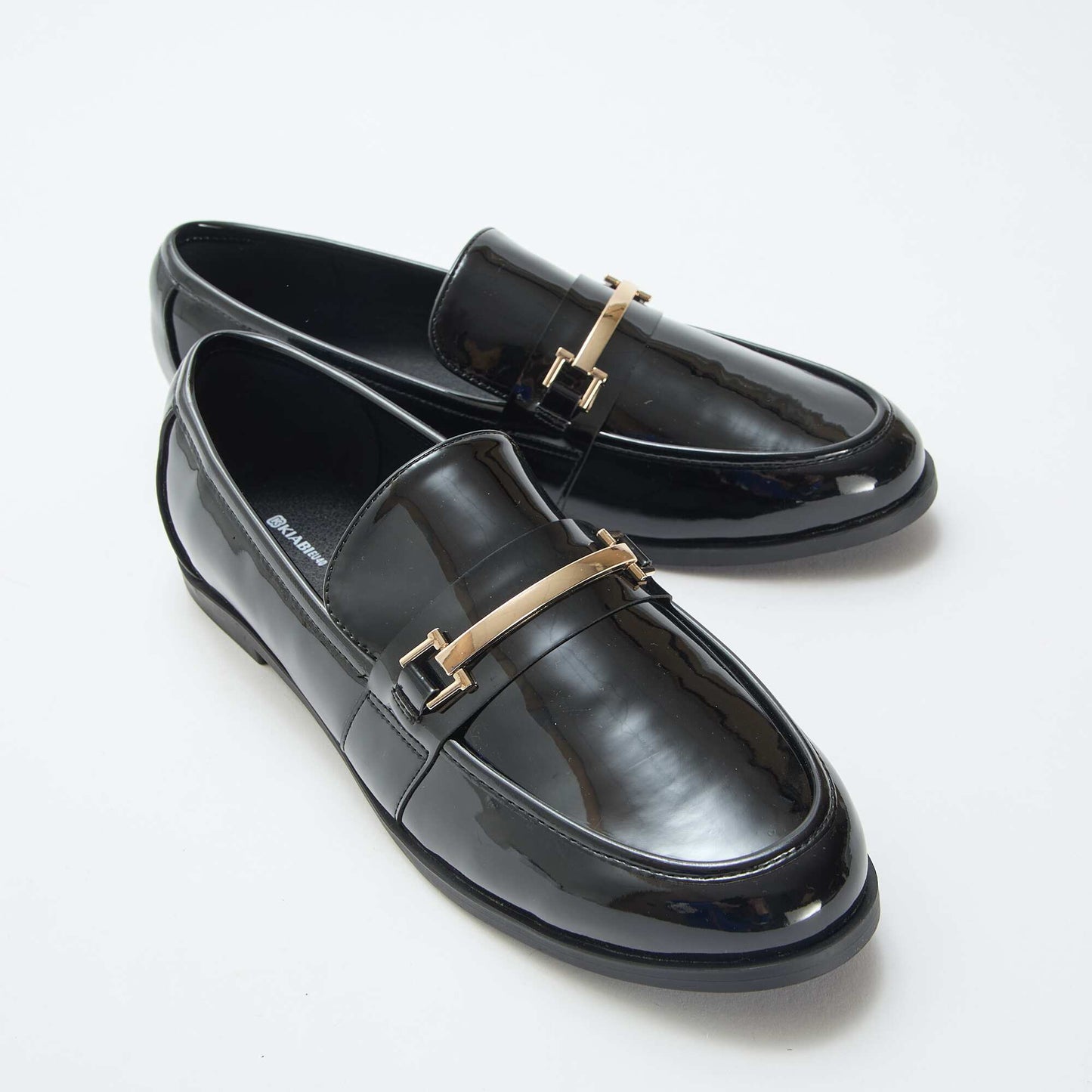 Patent Loafers with Fancy Gold Embellishments BLACK