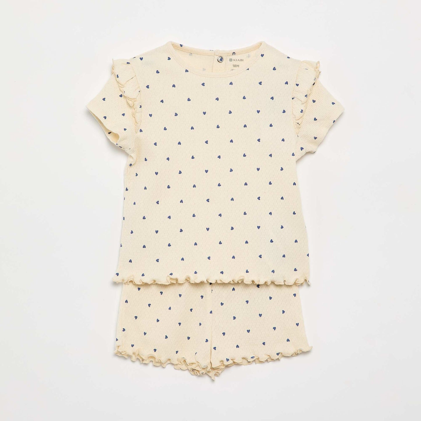 Pointelle knit pajama t-shirt + shorts - 2 pieces BEIGE