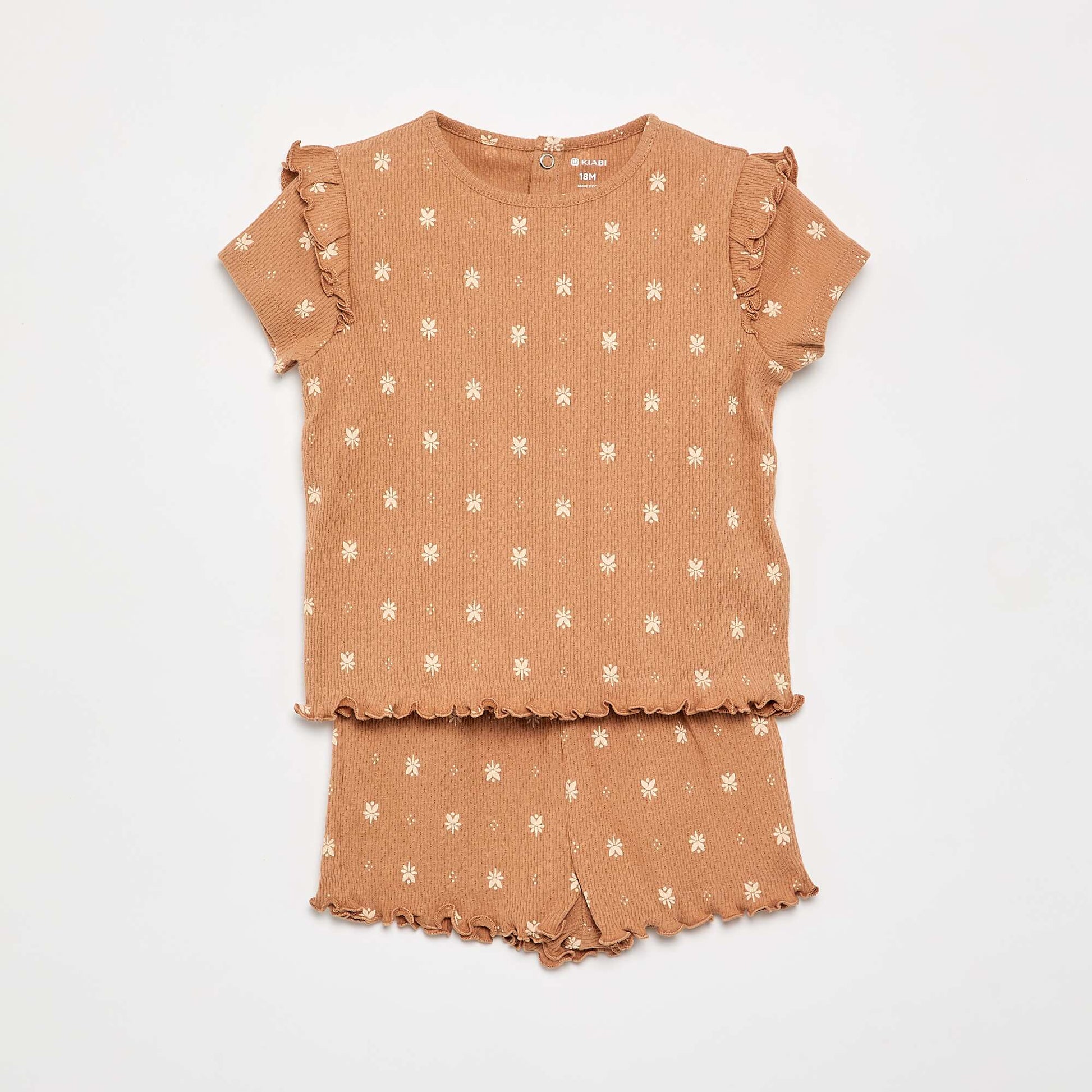 Pointelle knit pajama t-shirt + shorts - 2 pieces BEIGE