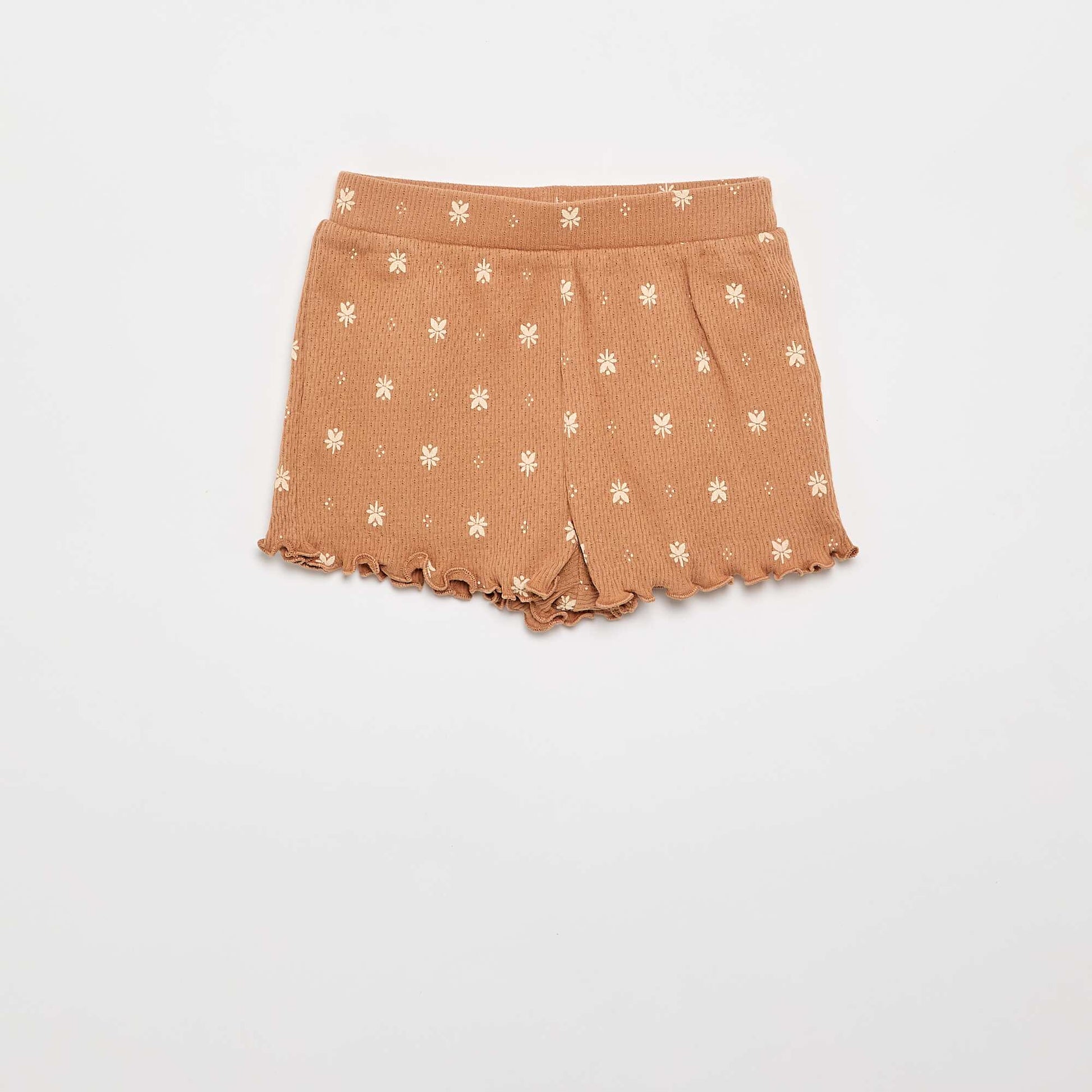 Pointelle knit pajama t-shirt + shorts - 2 pieces BEIGE