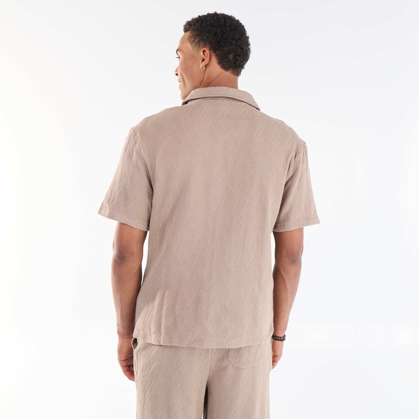 Jacquard Knit Short-Sleeve Shirt BEIGE