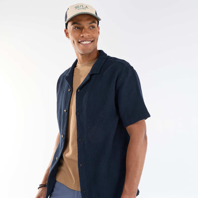 Jacquard Knit Short-Sleeve Shirt BLUE