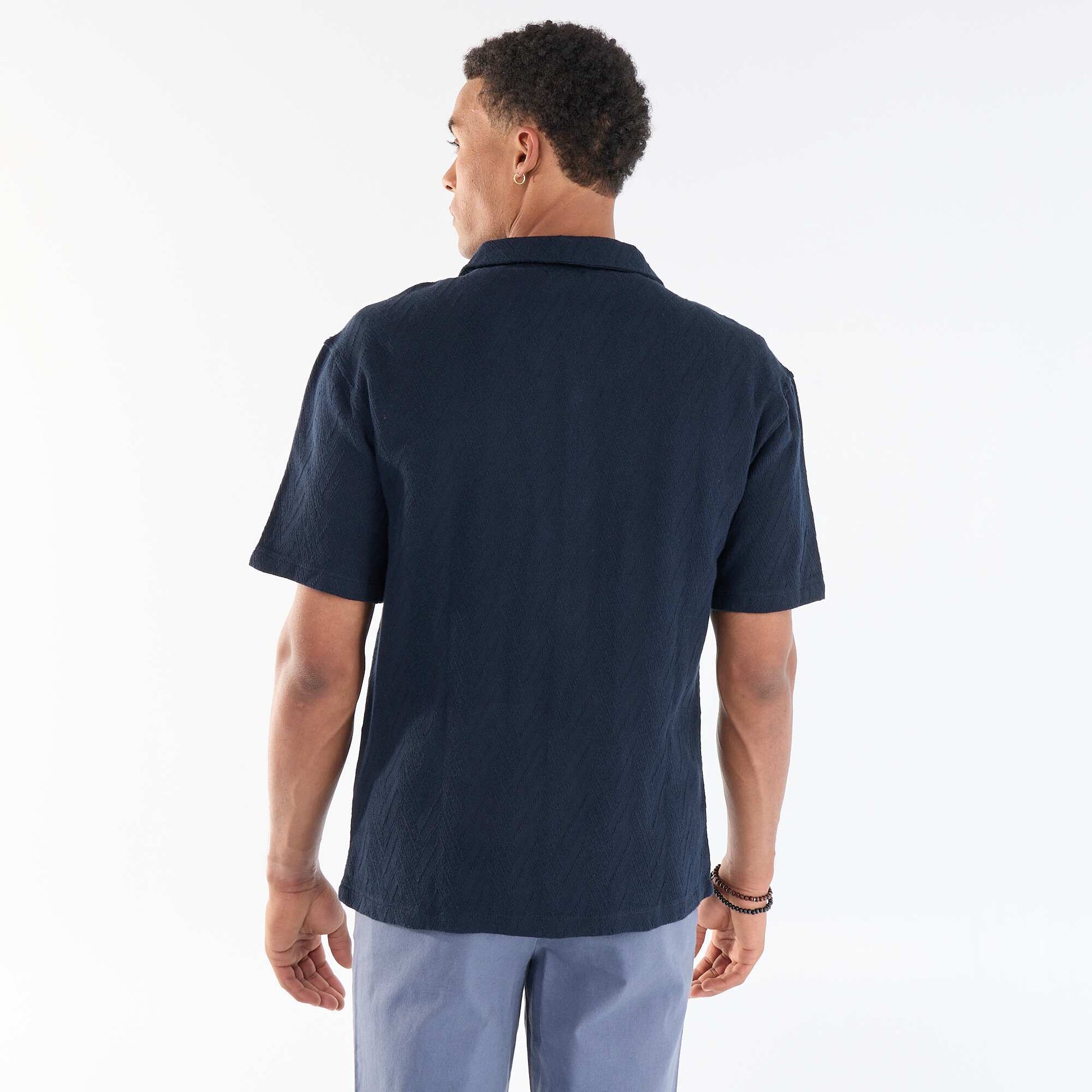 Jacquard Knit Short-Sleeve Shirt BLUE