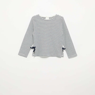 Long-sleeved ribbed T-shirt with bow BLUE