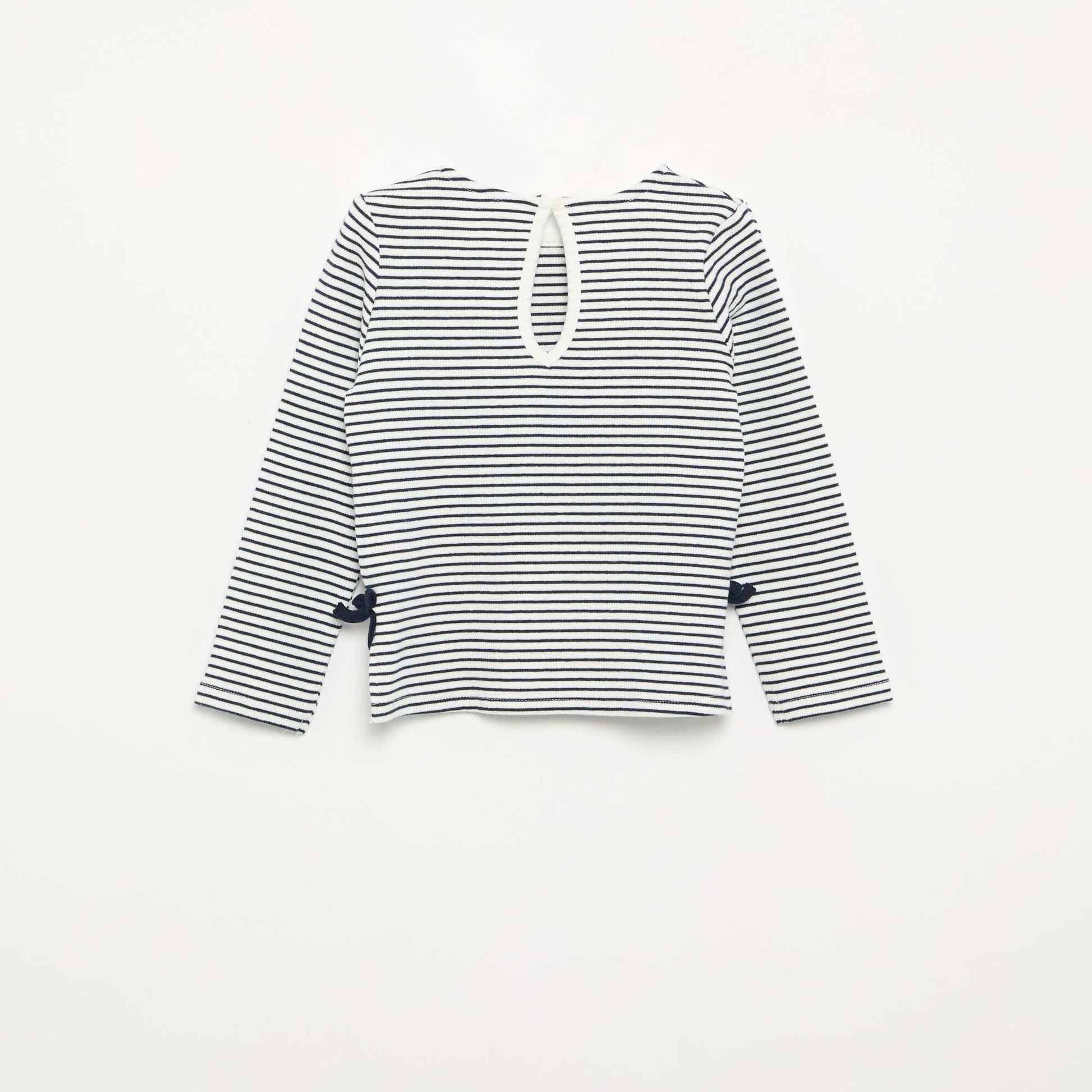 Long-sleeved ribbed T-shirt with bow BLUE