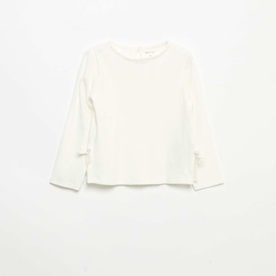 Long-sleeved ribbed T-shirt with bow WHITE