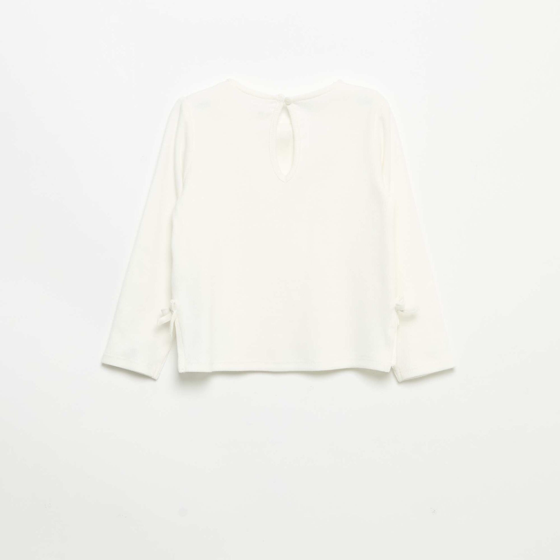 Long-sleeved ribbed T-shirt with bow WHITE