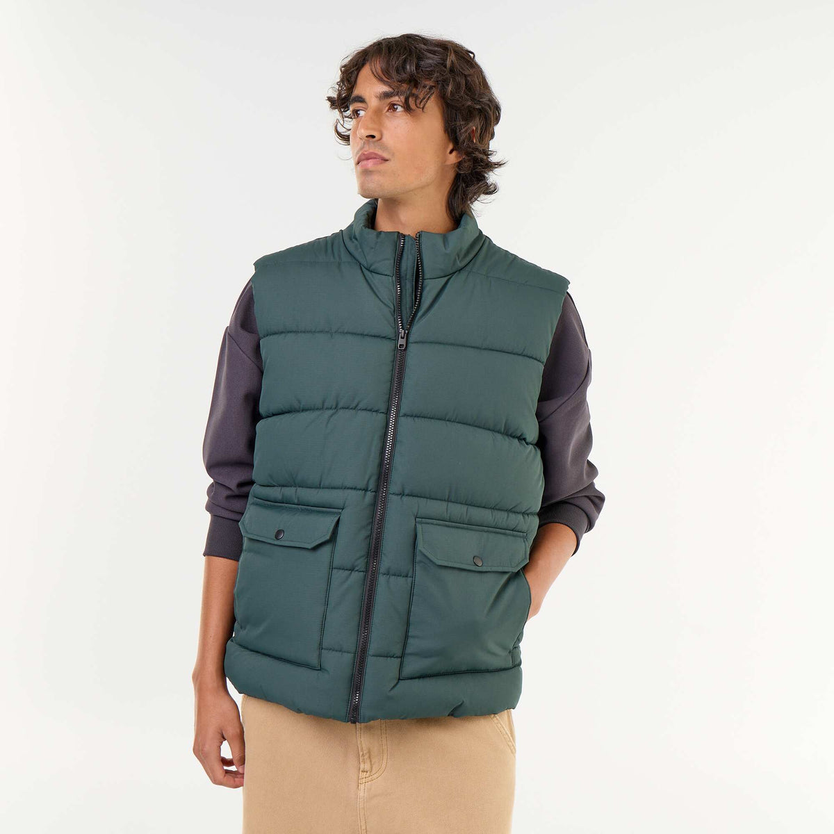 Lightweight sleeveless puffer jacket GREEN