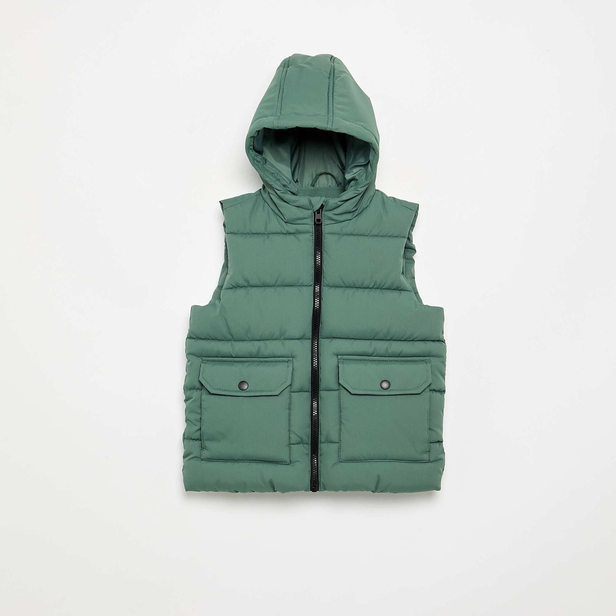 Hooded Sleeveless Puffer Jacket GREEN