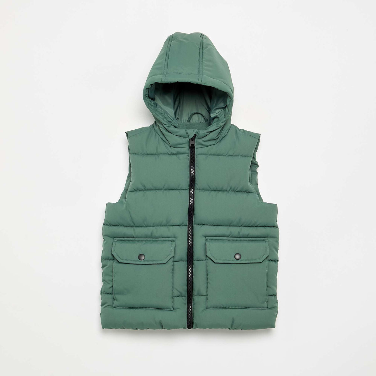 Hooded Sleeveless Puffer Jacket GREEN