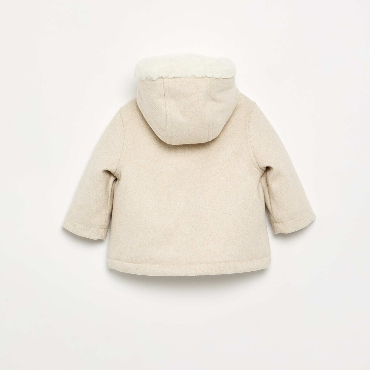 Faux Wool-Look Coat with Faux Fur Lining BEIGE