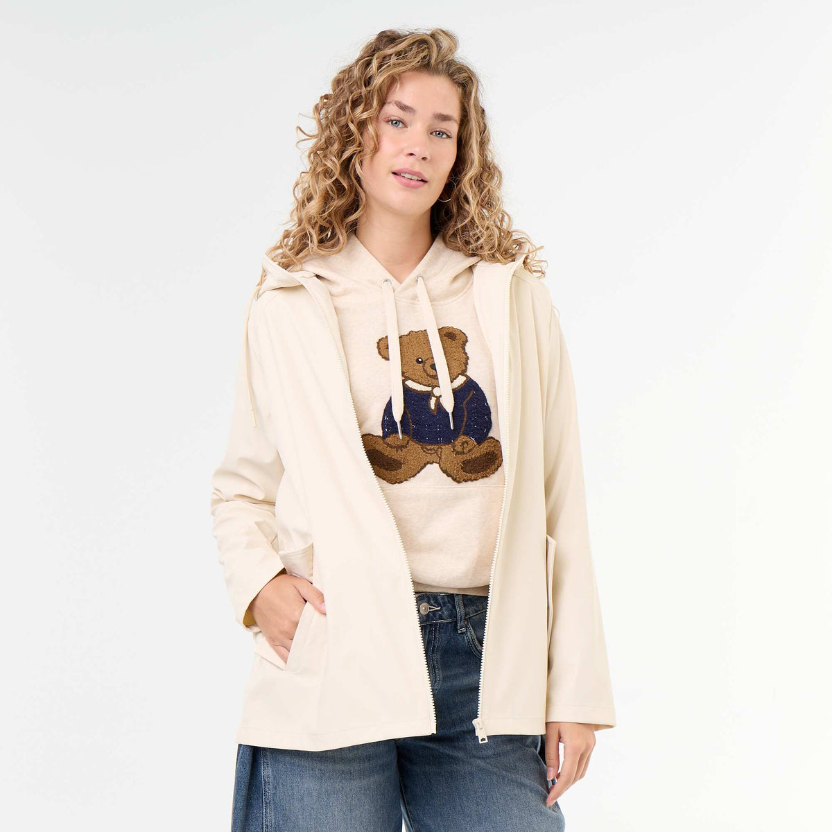 Water-repellent hooded parka BEIGE