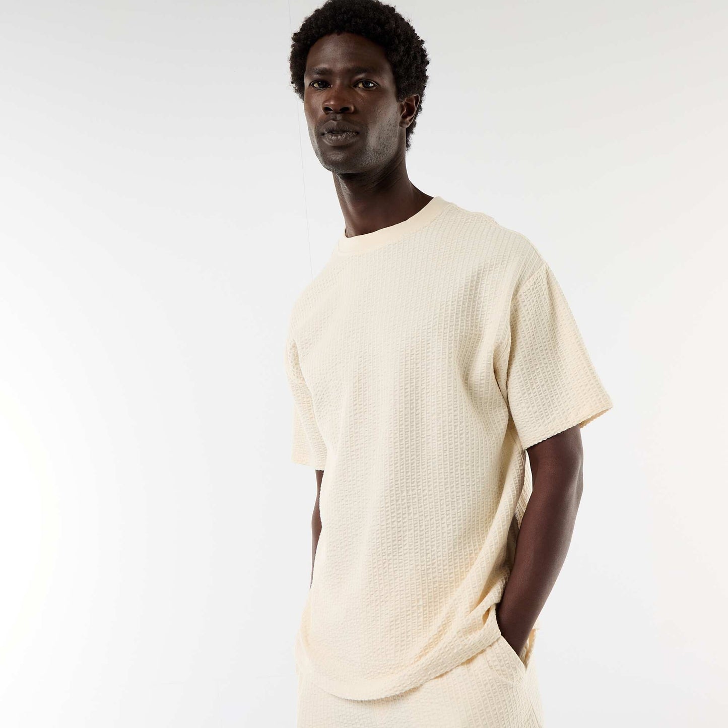 Honeycomb Knit Short-Sleeve Printed T-shirt WHITE