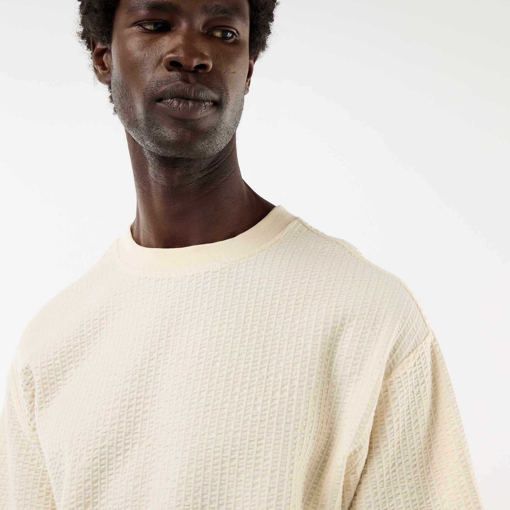 Honeycomb Knit Short-Sleeve Printed T-shirt WHITE