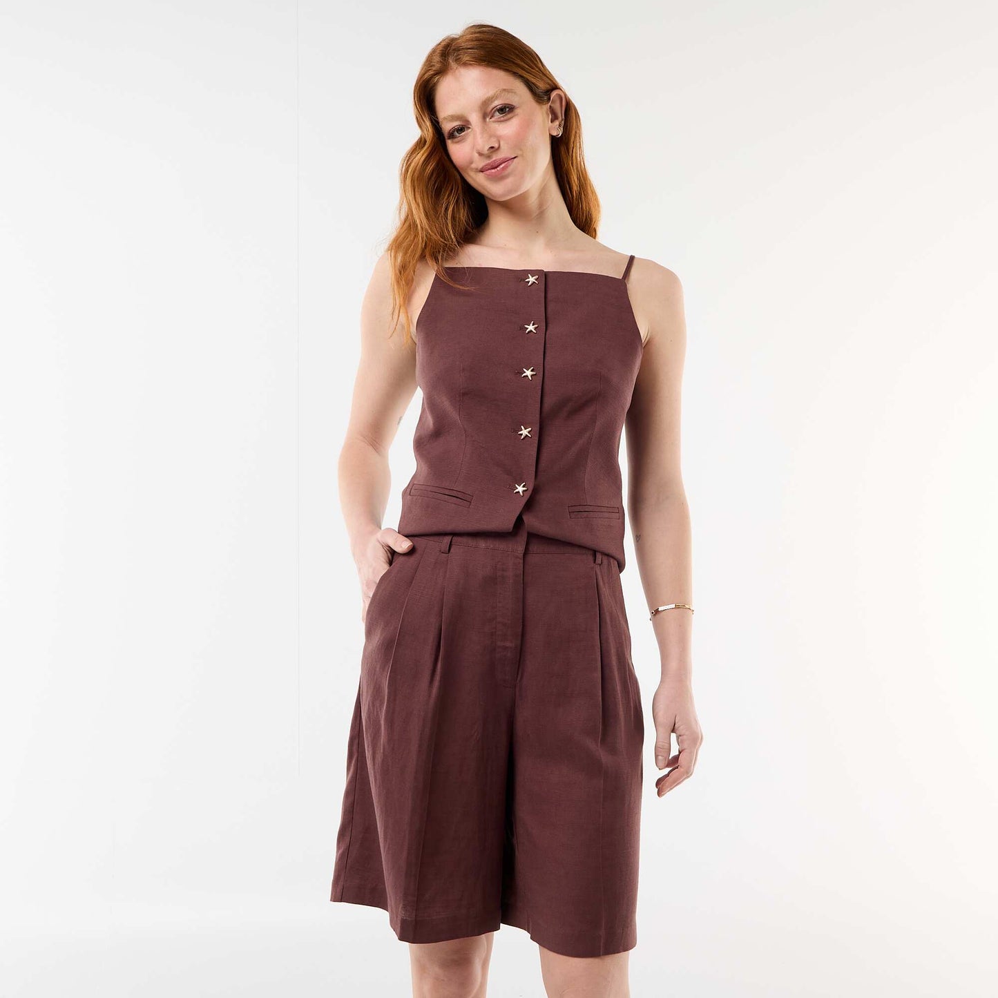 Pleated Wide-Leg Shorts BROWN