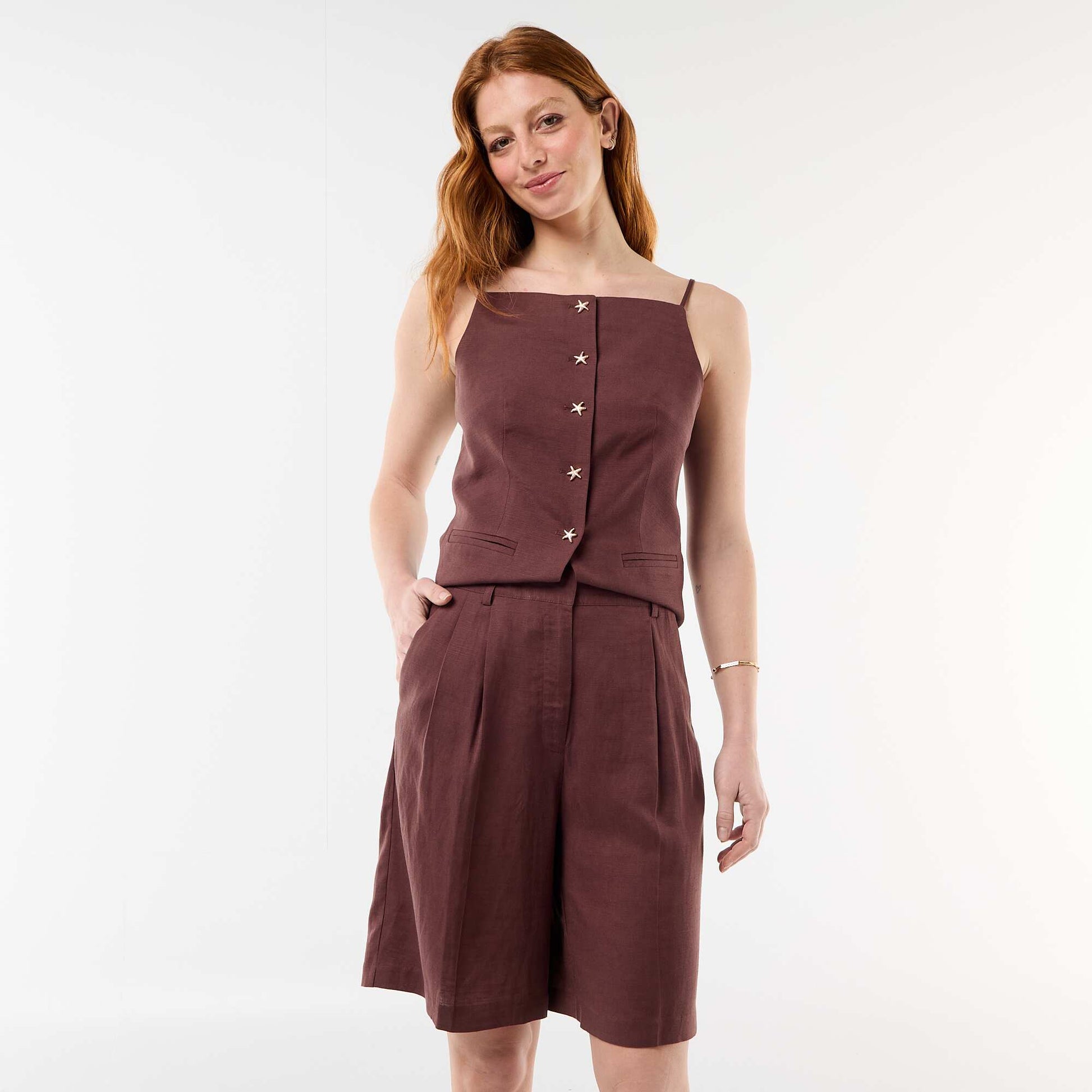 Pleated Wide-Leg Shorts BROWN