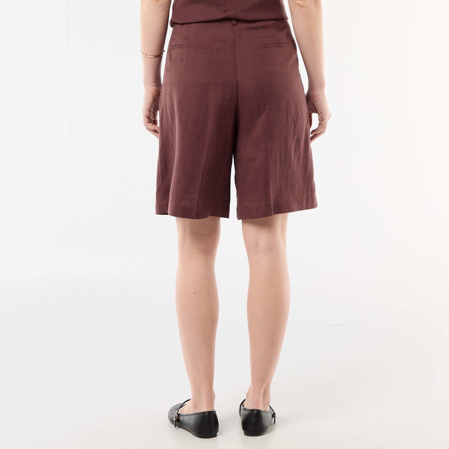 Pleated Wide-Leg Shorts BROWN