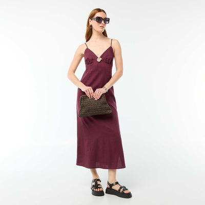 Midi dress with decorative jewel at the neckline PINK