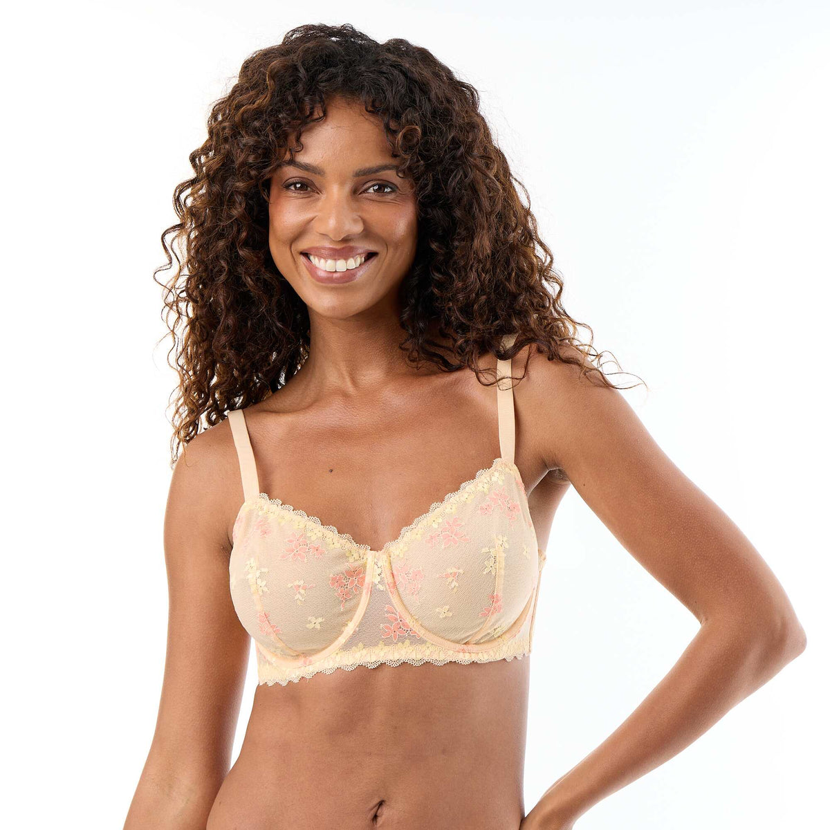 Full-coverage lace balconette bra ORANGE