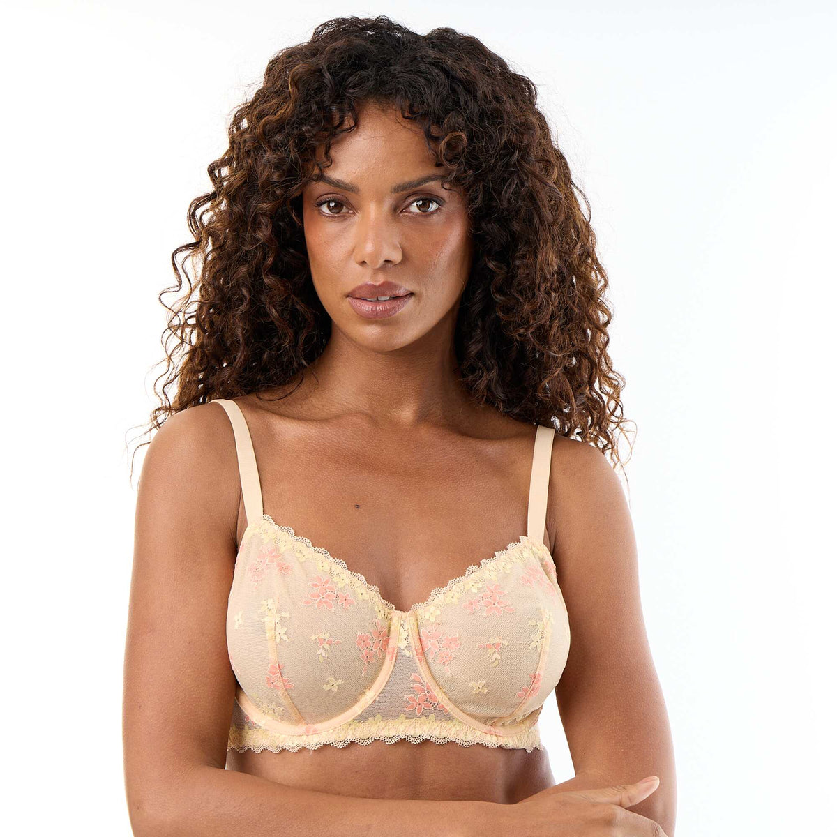 Full-coverage lace balconette bra ORANGE