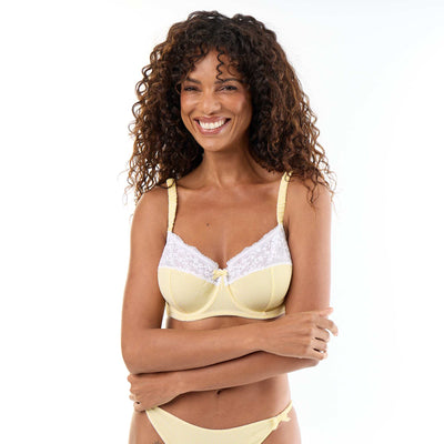 Striped full-cup balconette bra with lace YELLOW